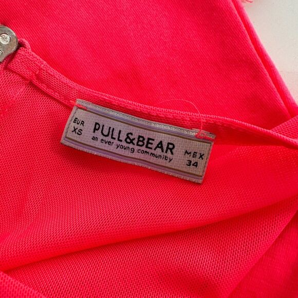 Pull & Bear Florescent Pink Sleeveless Cotton and Sheer Mesh Top Back Zip XS - Picture 5 of 10
